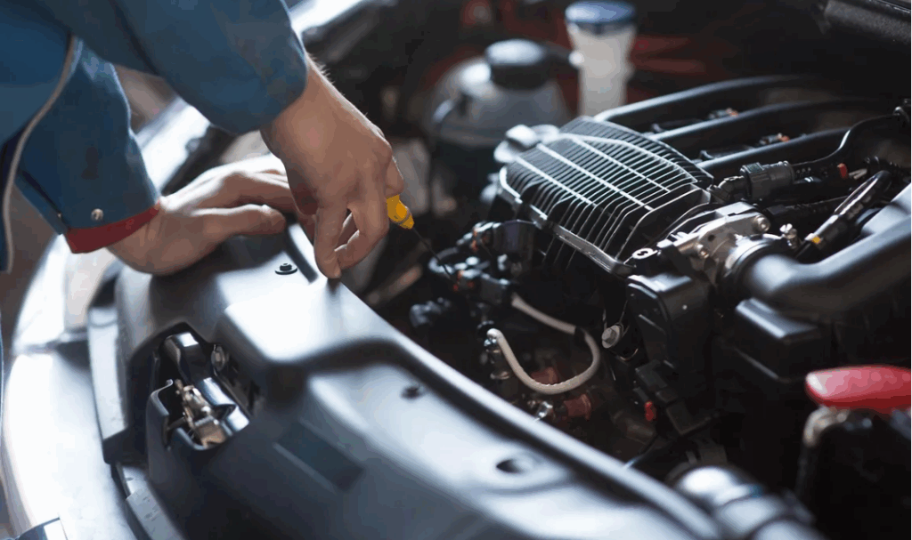 Mechanic using screwdriver to repair a car